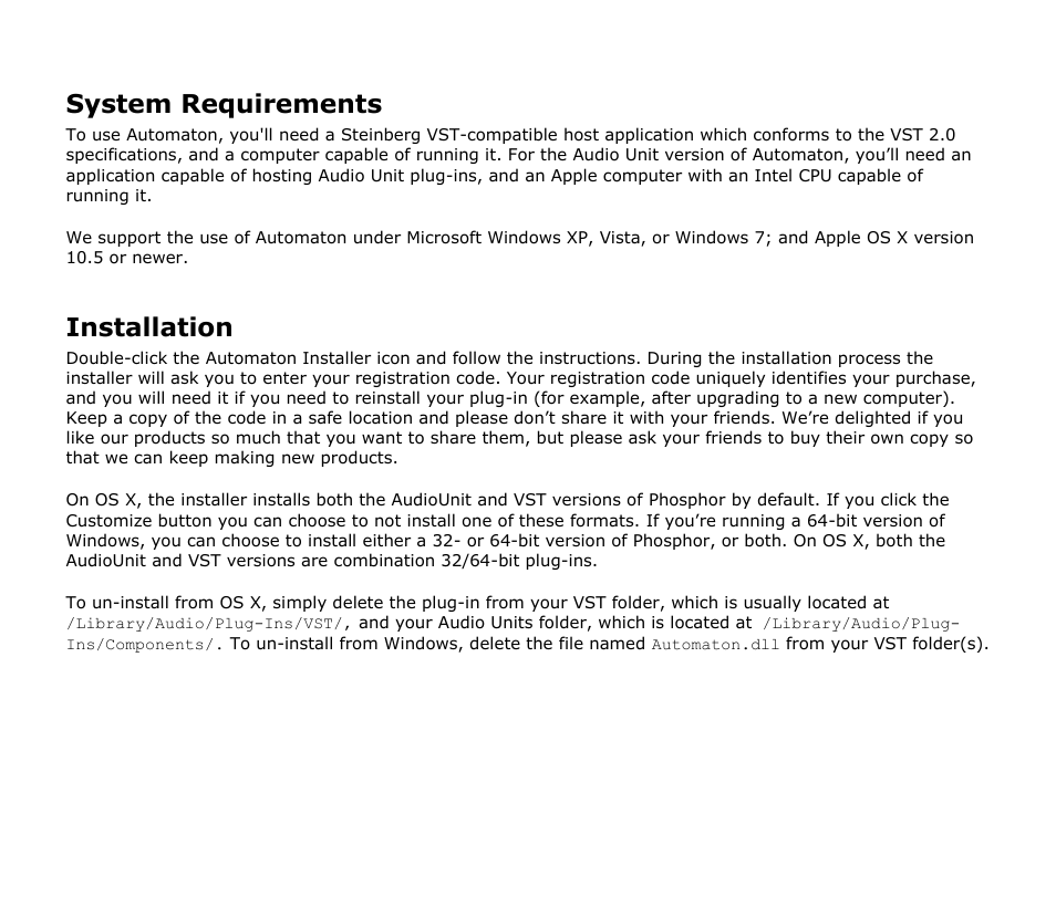 System requirements, Installation | Audio Damage Automaton User Manual | Page 5 / 22