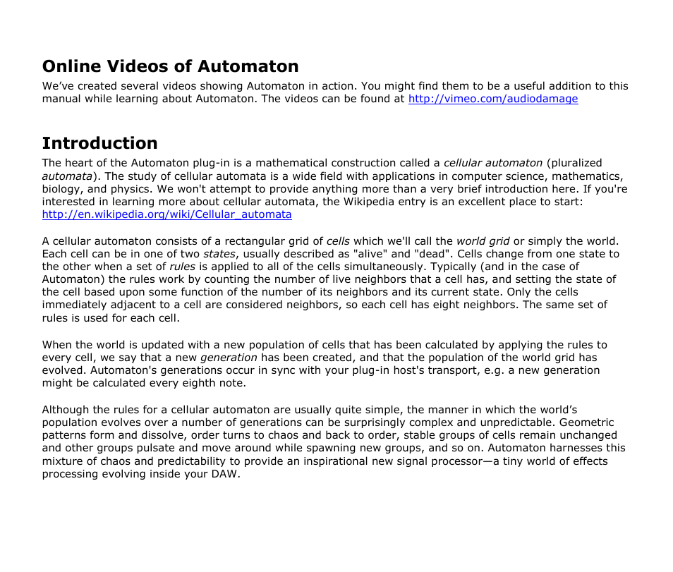 Online videos of automaton, Introduction | Audio Damage Automaton User Manual | Page 6 / 22