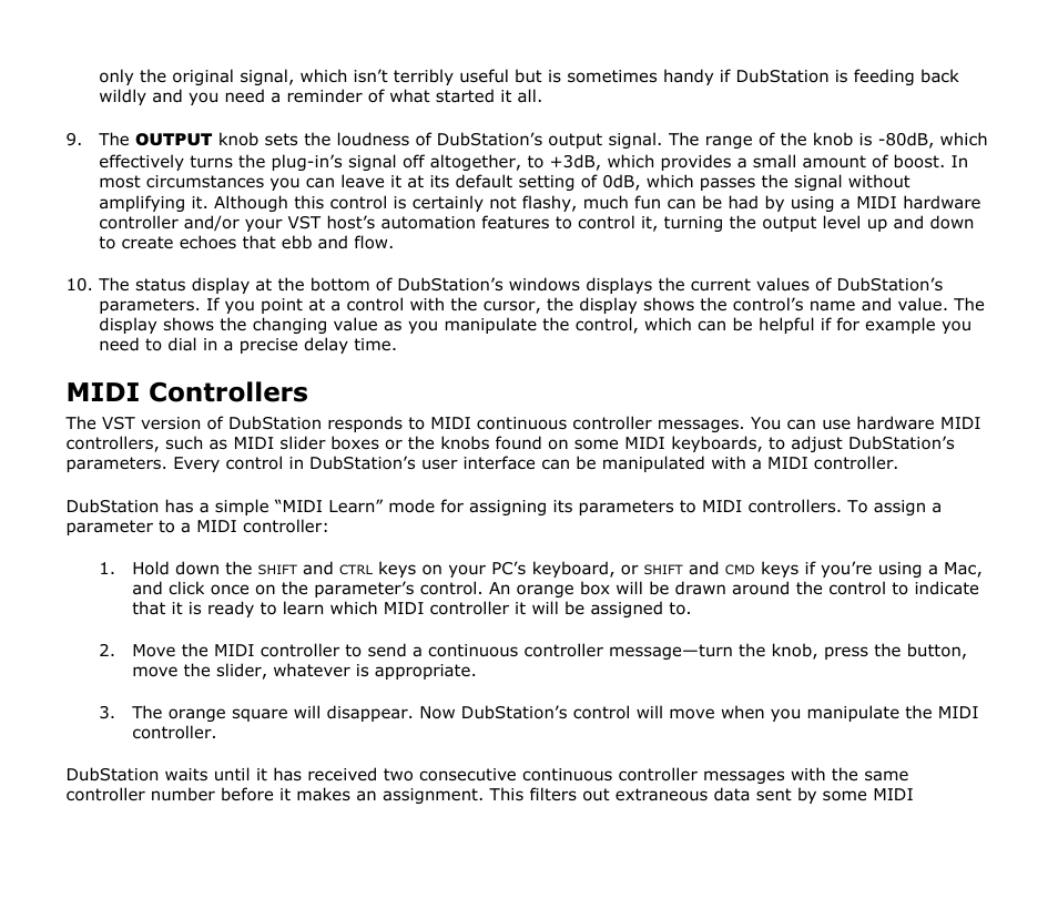 Midi controllers | Audio Damage DubStation User Manual | Page 11 / 12