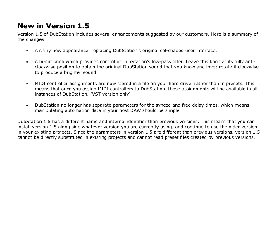 New in version 1.5 | Audio Damage DubStation User Manual | Page 6 / 12