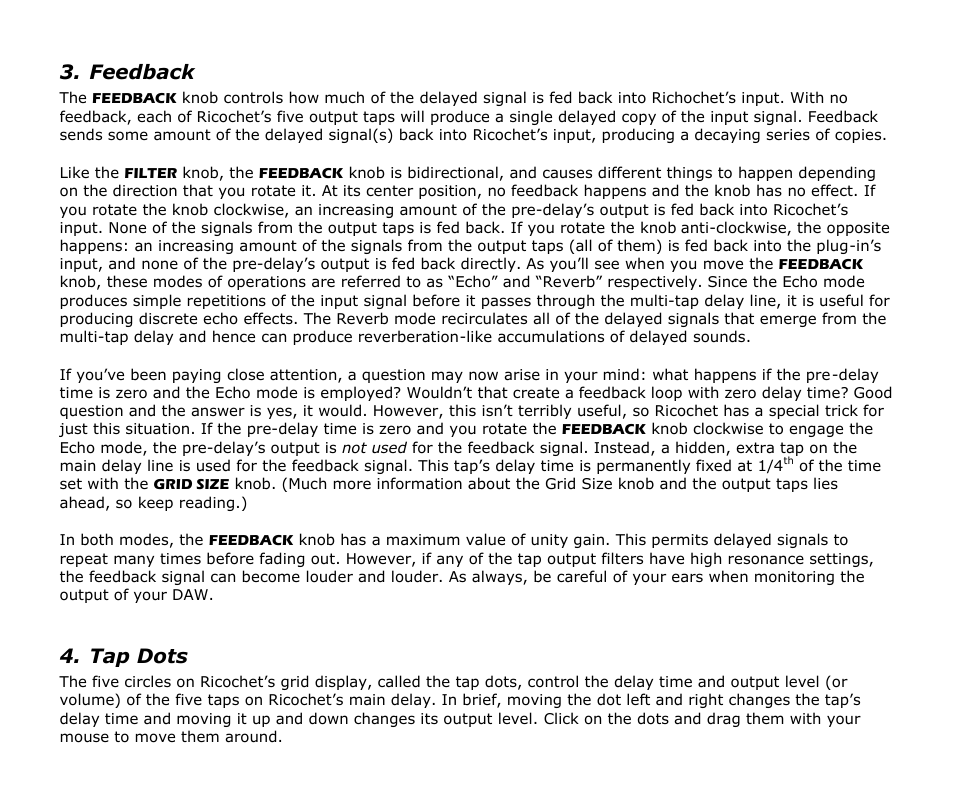 Feedback, Tap dots | Audio Damage Ricochet User Manual | Page 9 / 18