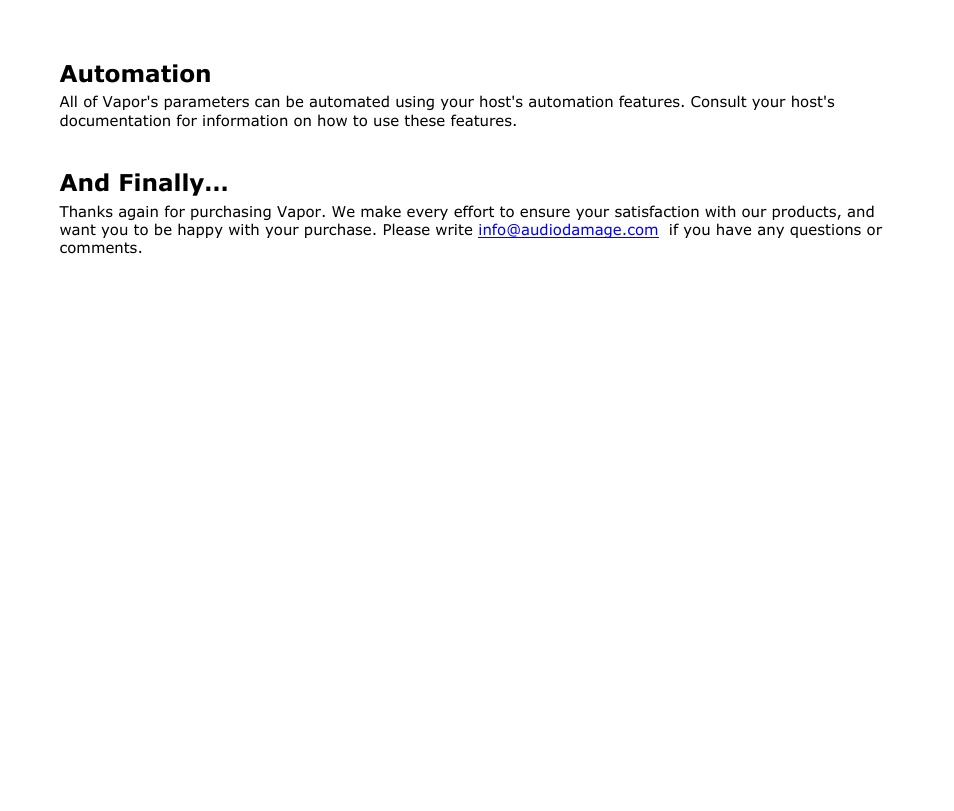 Automation, And finally | Audio Damage Vapor User Manual | Page 11 / 11