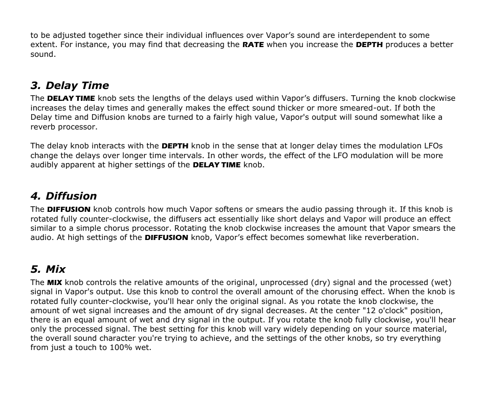 Delay time, Diffusion | Audio Damage Vapor User Manual | Page 8 / 11