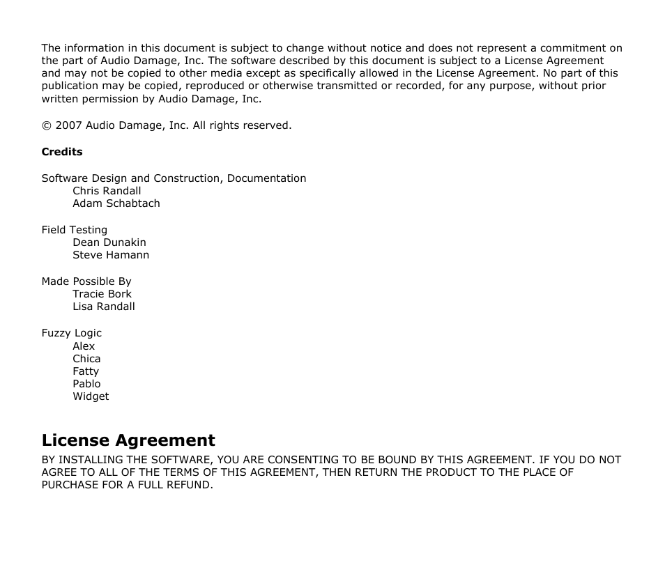 License agreement | Audio Damage Fluid User Manual | Page 2 / 11