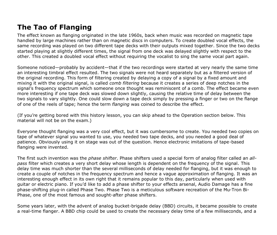 The tao of flanging | Audio Damage Liquid User Manual | Page 7 / 13