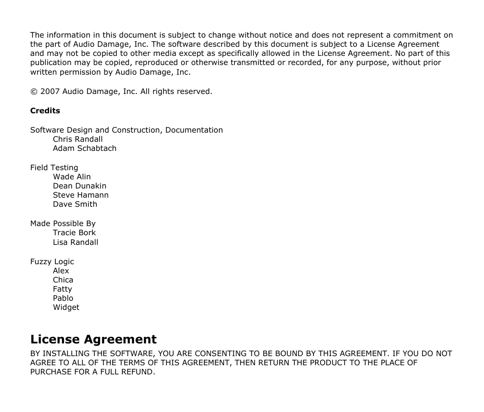 License agreement | Audio Damage Dr. Device User Manual | Page 2 / 17