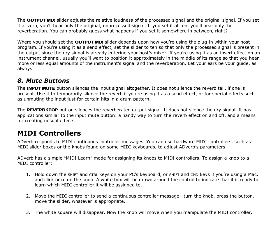 Mute buttons, Midi controllers | Audio Damage ADverb User Manual | Page 9 / 10