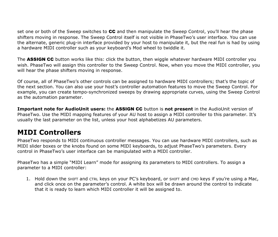 Midi controllers | Audio Damage Phase Two User Manual | Page 14 / 16