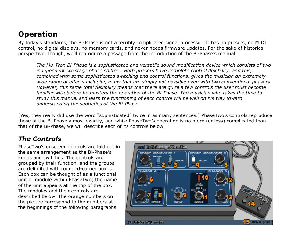 Operation, The controls | Audio Damage Phase Two User Manual | Page 8 / 16