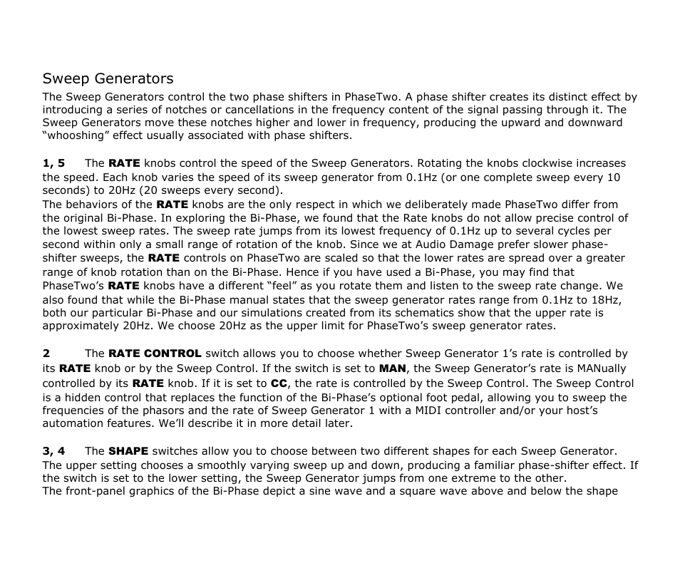 Sweep generators | Audio Damage Phase Two User Manual | Page 9 / 16