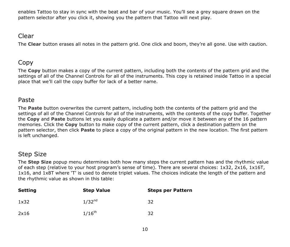 Clear, Copy, Paste | Step size | Audio Damage Tattoo User Manual | Page 10 / 34