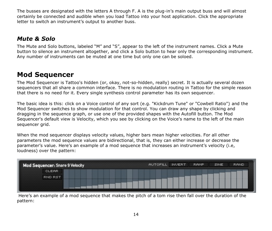 Mute & solo, Mod sequencer | Audio Damage Tattoo User Manual | Page 14 / 34