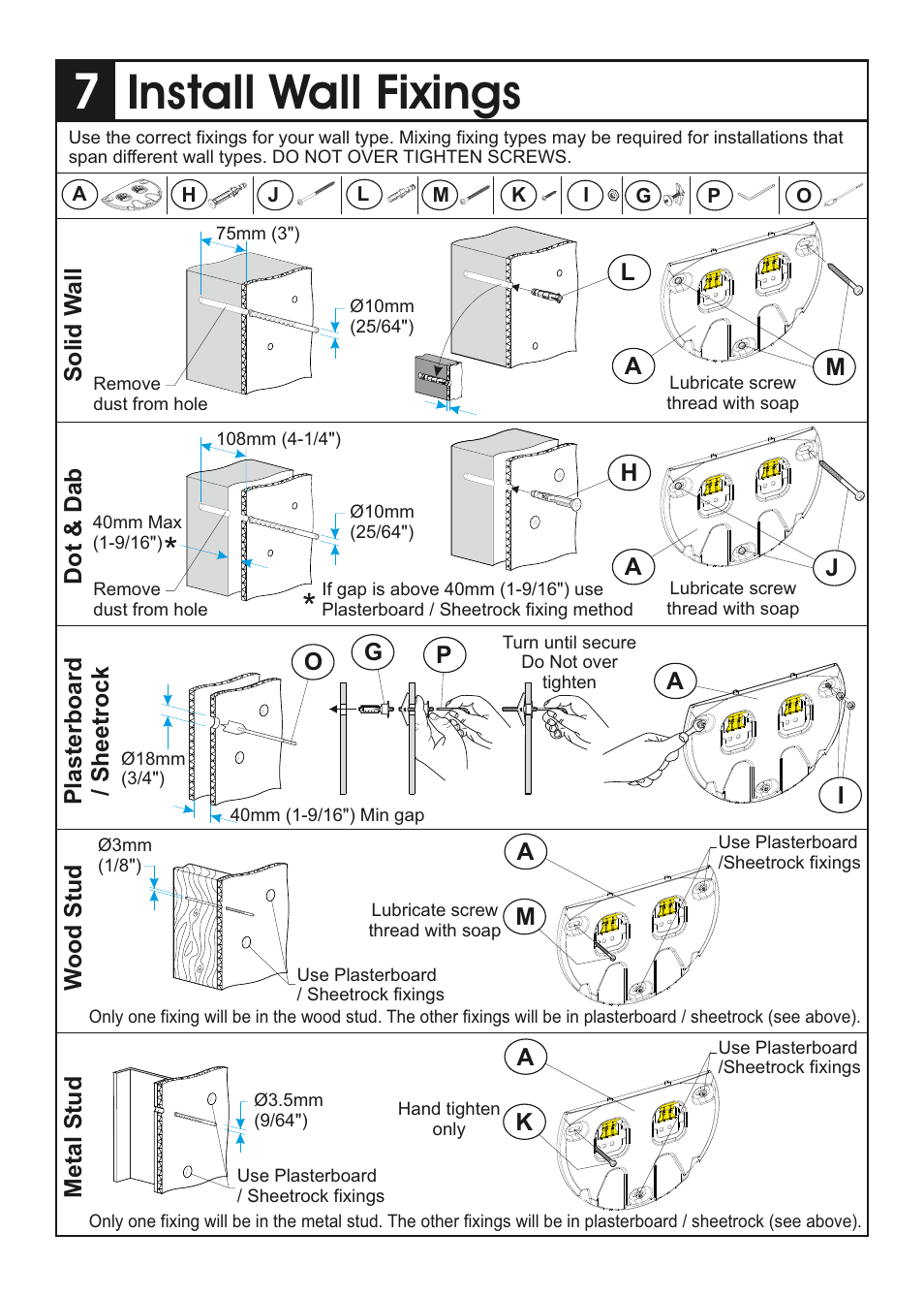 Install wall fixings | AVF Group YML2500: ANY WALL TV Mount User Manual | Page 5 / 8