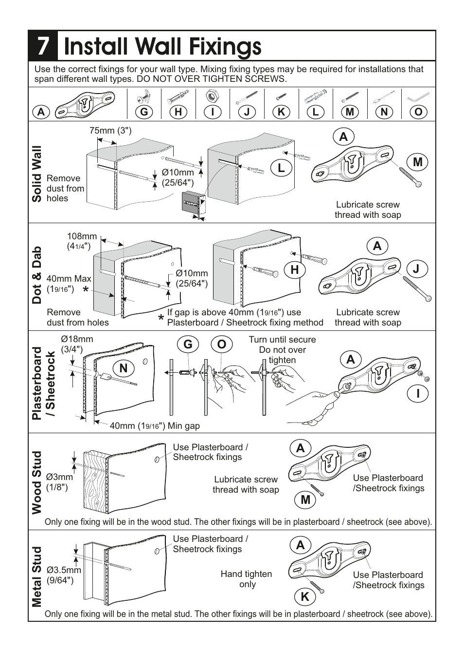 Install wall fixings | AVF Group ZML2400: Flat TV Mount for ANY WALL User Manual | Page 5 / 8