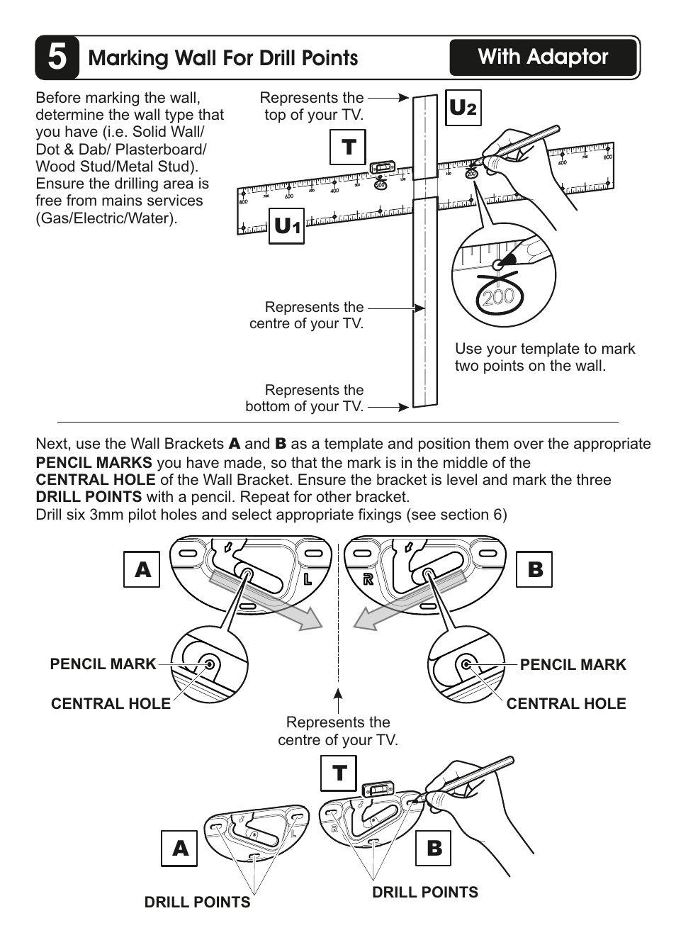 Marking wall for drill points, Ab a, With adaptor | AVF Group ZML8360: Flat TV Wall Mount User Manual | Page 11 / 24