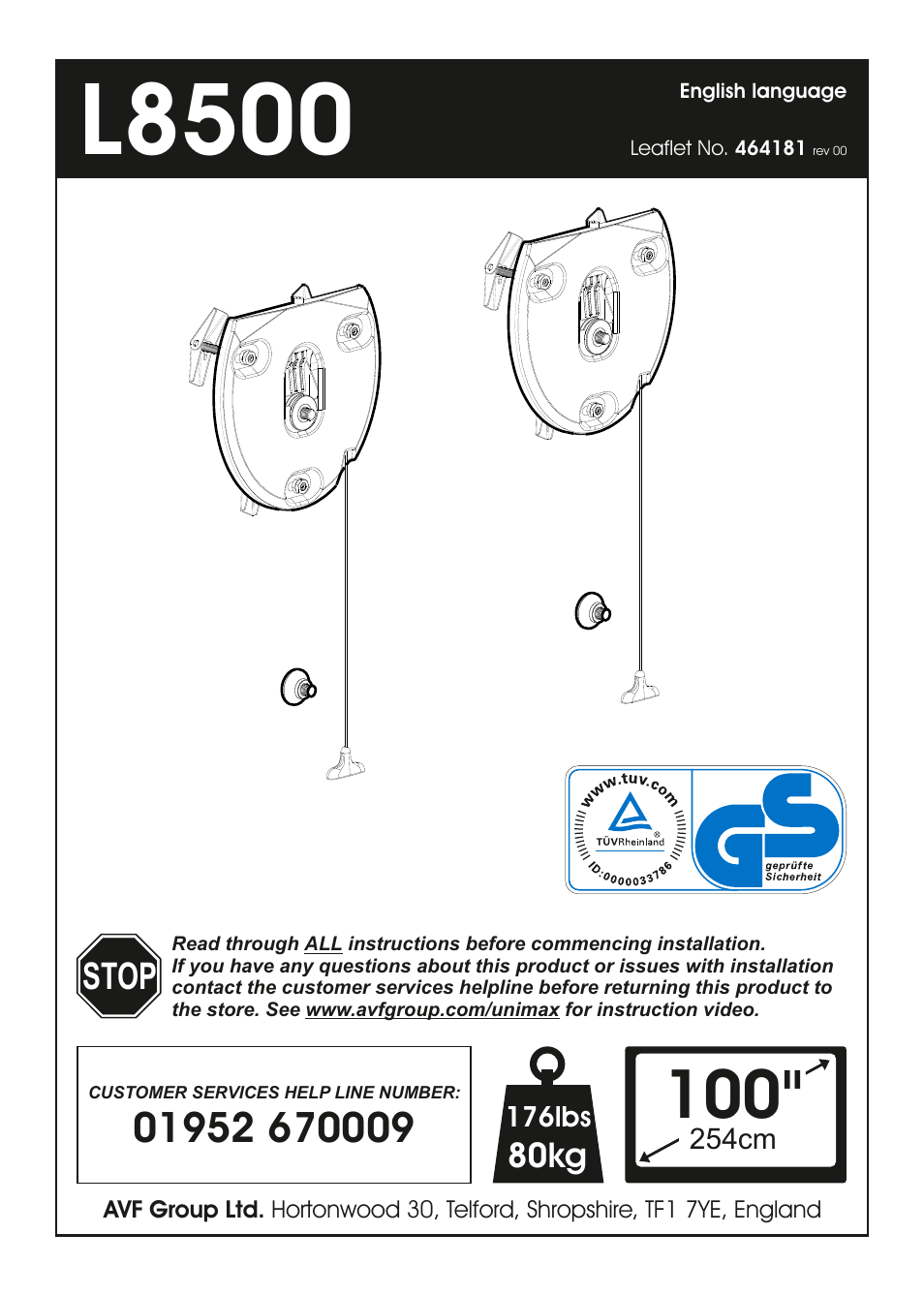 AVF Group YML8500: ANY WALL TV Mount User Manual | 8 pages