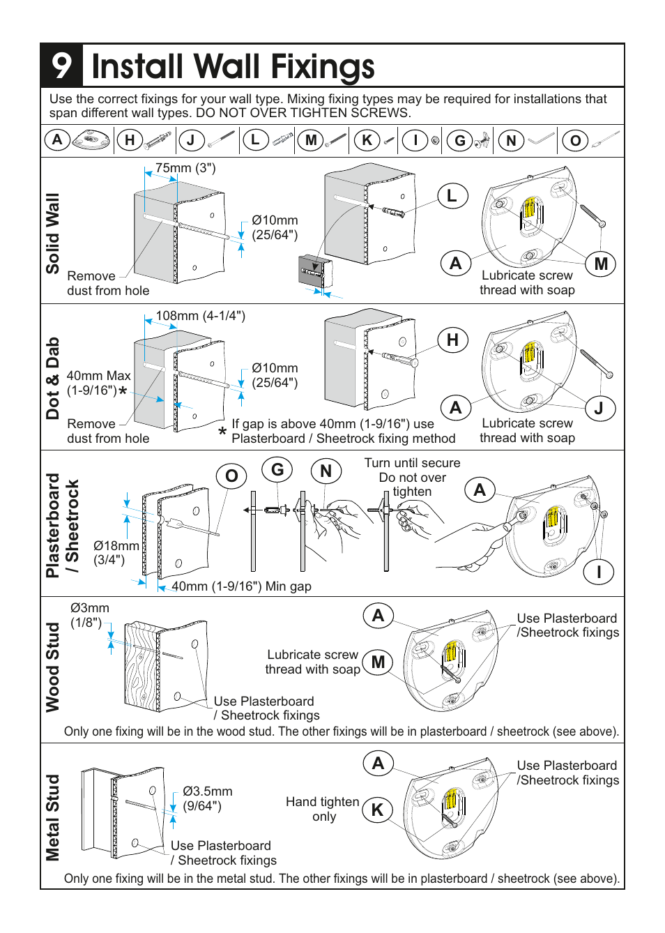 Install wall fixings | AVF Group YML8500: ANY WALL TV Mount User Manual | Page 6 / 8
