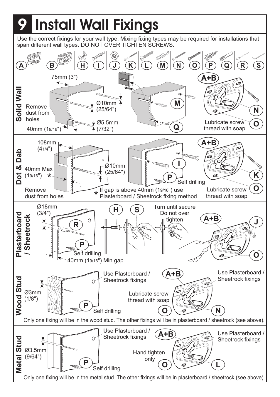 Install wall fixings | AVF Group ZML8400: Flat TV Mount for ANY WALL User Manual | Page 6 / 8
