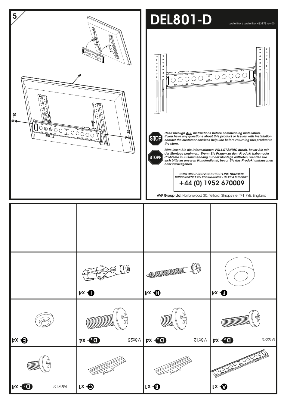 AVF Group DEL801B-D: Flat Panel TV Mount User Manual | 2 pages