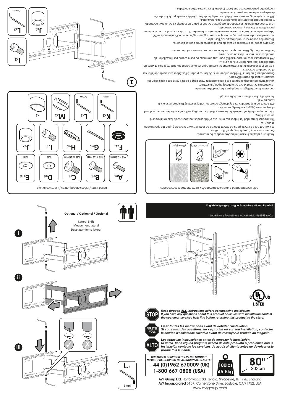 AVF Group AL650: TV Wall Mount User Manual | 2 pages