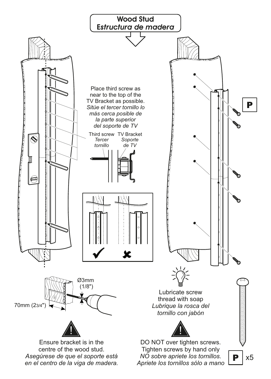 Wood stud e structura de madera | AVF Group ESL422B: Flat Panel TV Mount with AV Shelving User Manual | Page 9 / 16