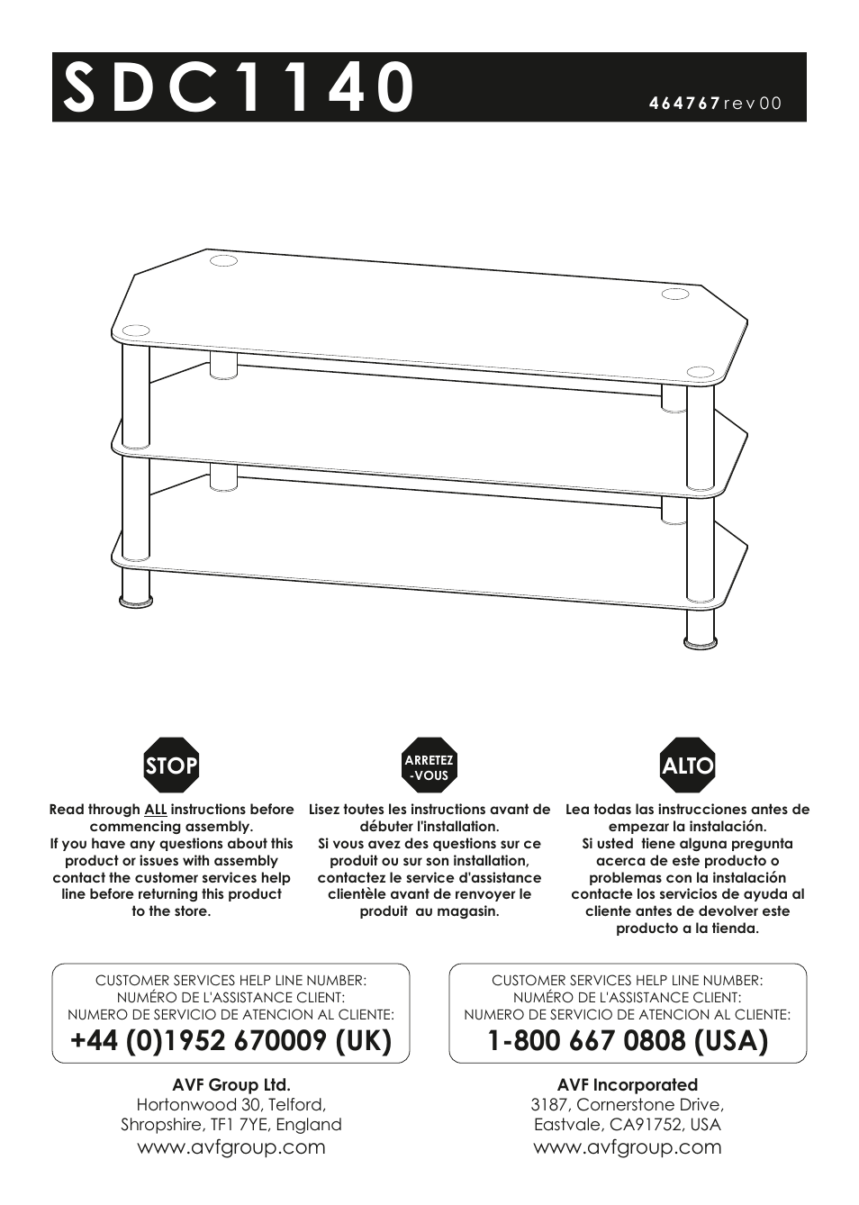 AVF Group SDC1140: Glass TV Stand User Manual | 4 pages