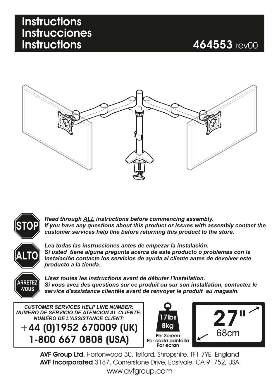 AVF Group MRC1204: Monitor Desk Mount User Manual | 12 pages