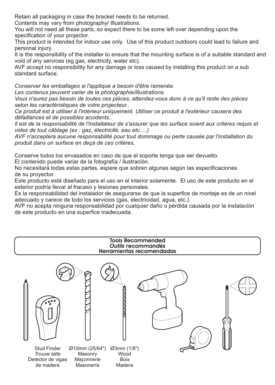 AVF Group PP703: Universal Projector Mount User Manual | Page 2 / 15