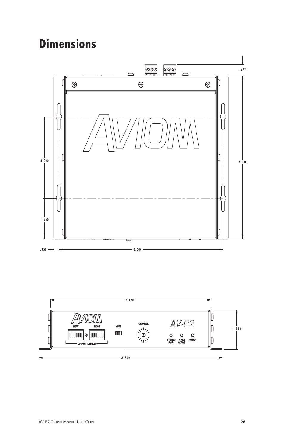 Dimensions | Aviom AV-P2 User Manual | Page 34 / 39