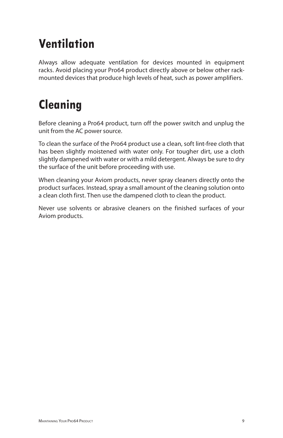 Ventilation, Cleaning, Ventilation cleaning | Aviom 6416dio User Manual | Page 19 / 113