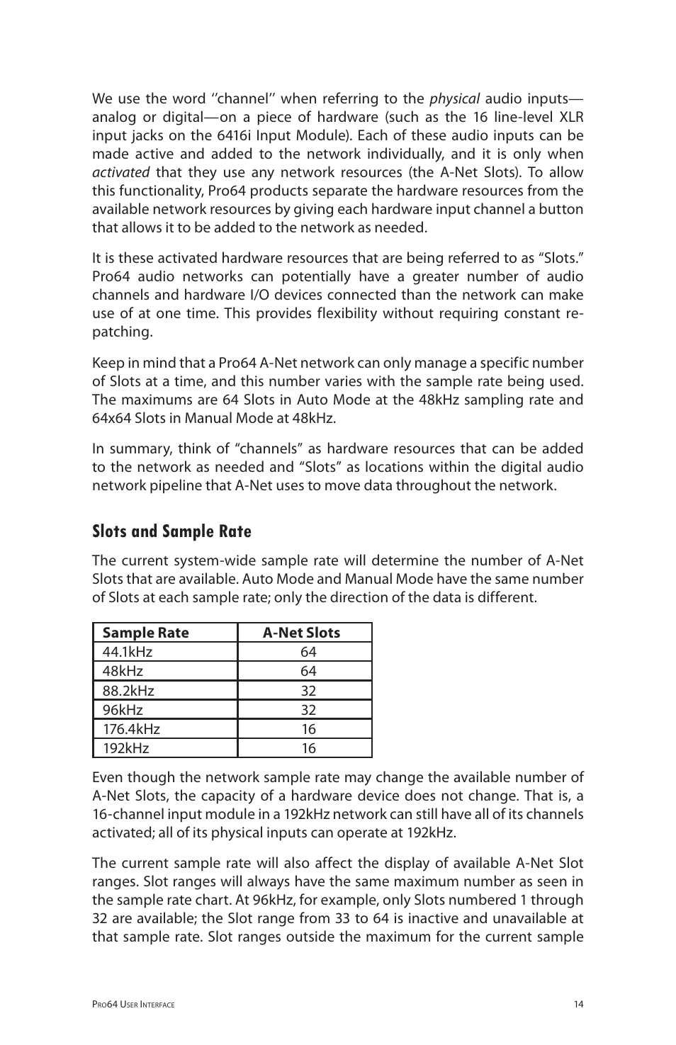 Slots and sample rate | Aviom 6416dio User Manual | Page 24 / 113