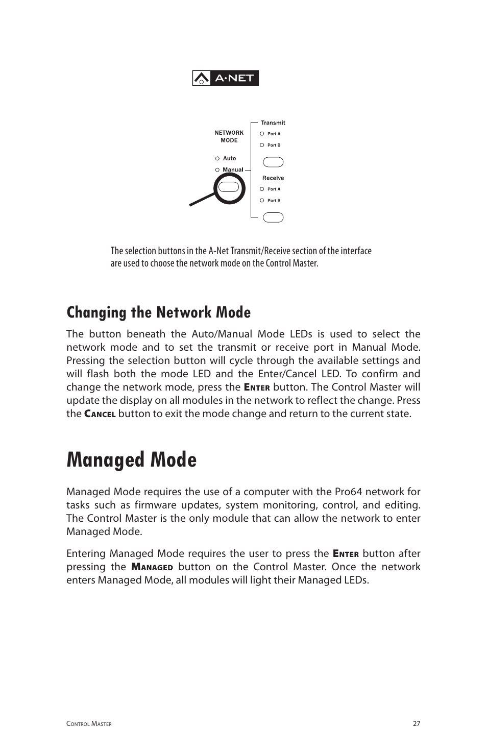 Changing the network mode, Managed mode | Aviom 6416dio User Manual | Page 37 / 113