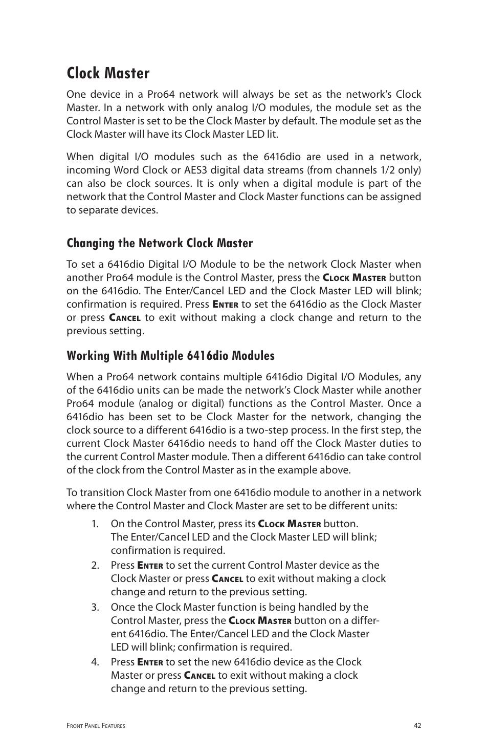 Clock master, Changing the network clock master, Working with multiple 6416dio modules | Aviom 6416dio User Manual | Page 52 / 113