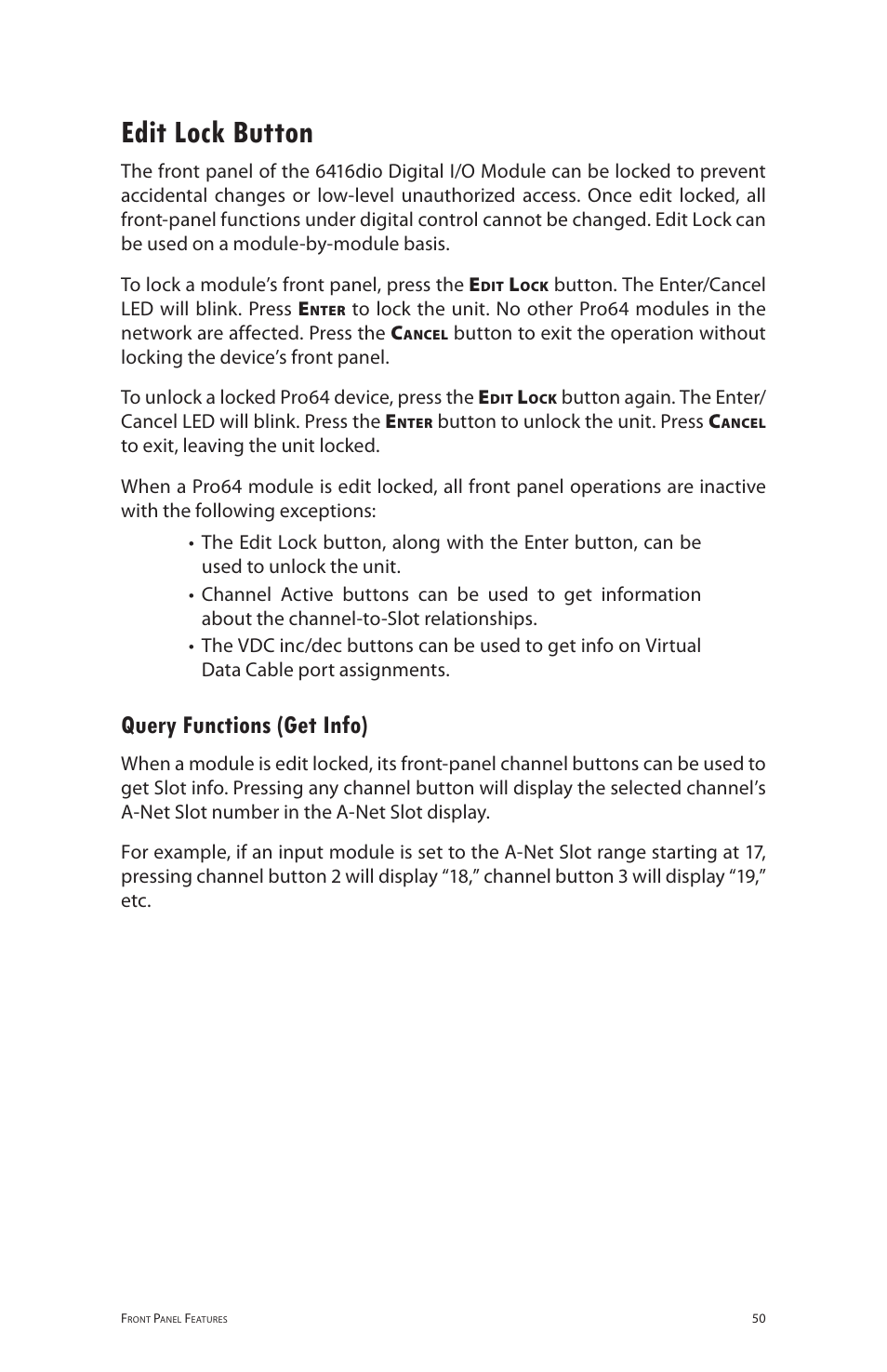 Edit lock button, Query functions (get info) | Aviom 6416dio User Manual | Page 60 / 113