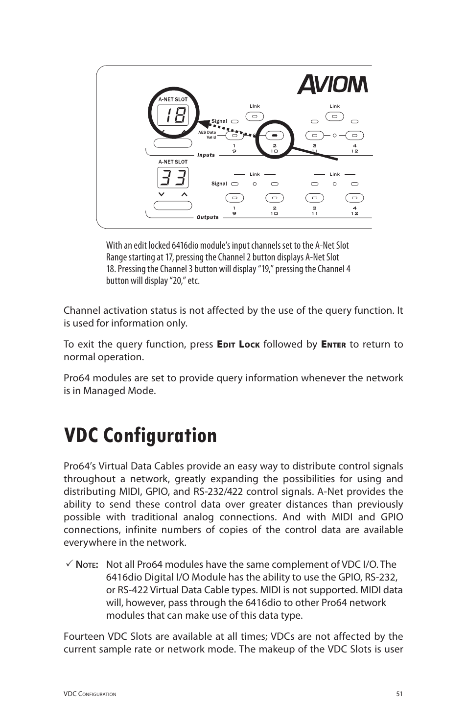 Vdc configuration | Aviom 6416dio User Manual | Page 61 / 113