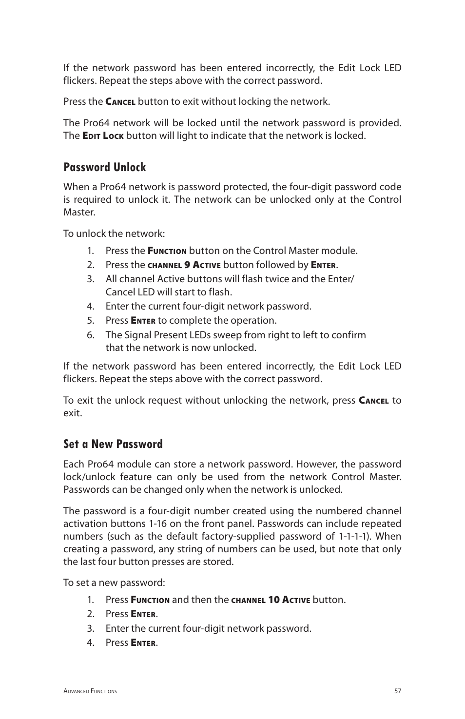 Password unlock, Set a new password, Password unlock set a new password | Aviom 6416dio User Manual | Page 67 / 113