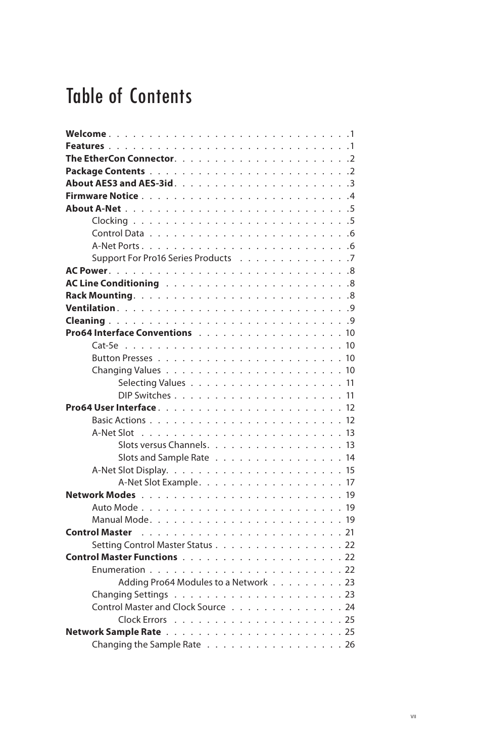 Aviom 6416dio User Manual | Page 7 / 113