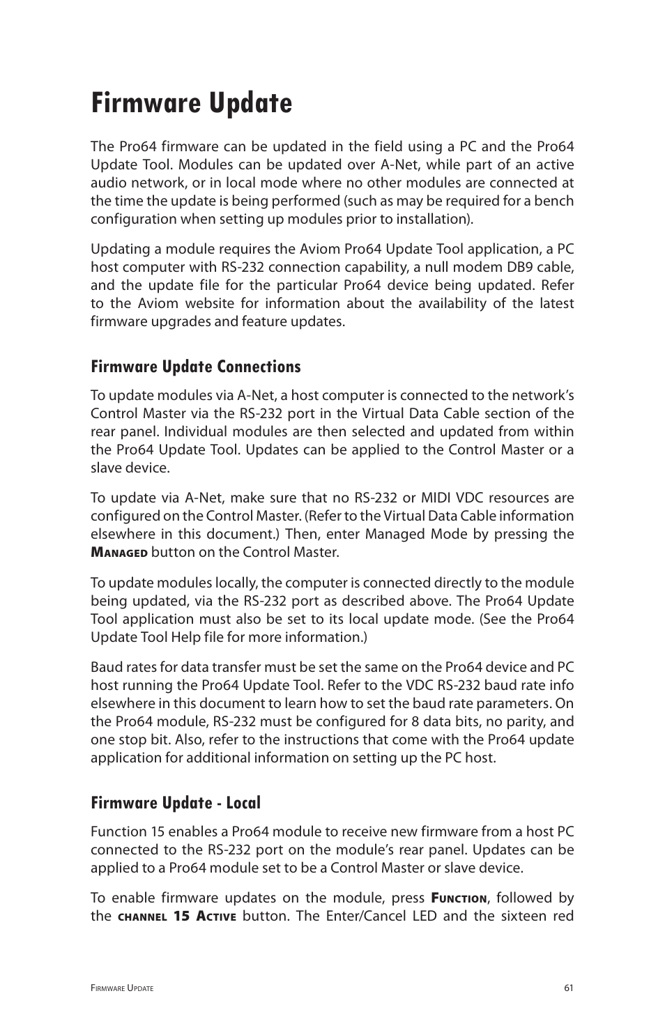 Firmware update, Firmware update connections, Firmware update - local | Aviom 6416dio User Manual | Page 71 / 113
