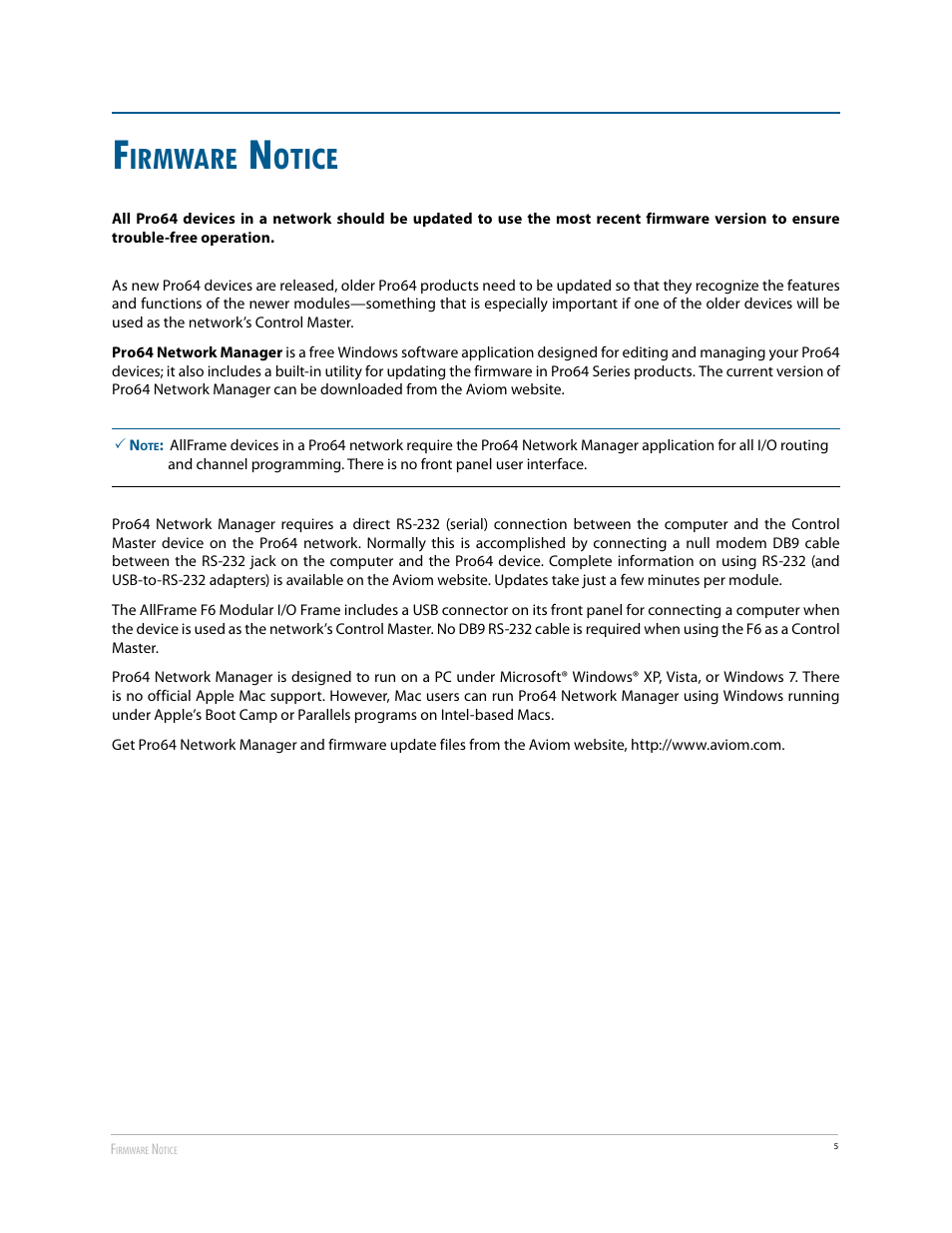 Irmware, Otice | Aviom 6416Y2 User Manual | Page 15 / 92