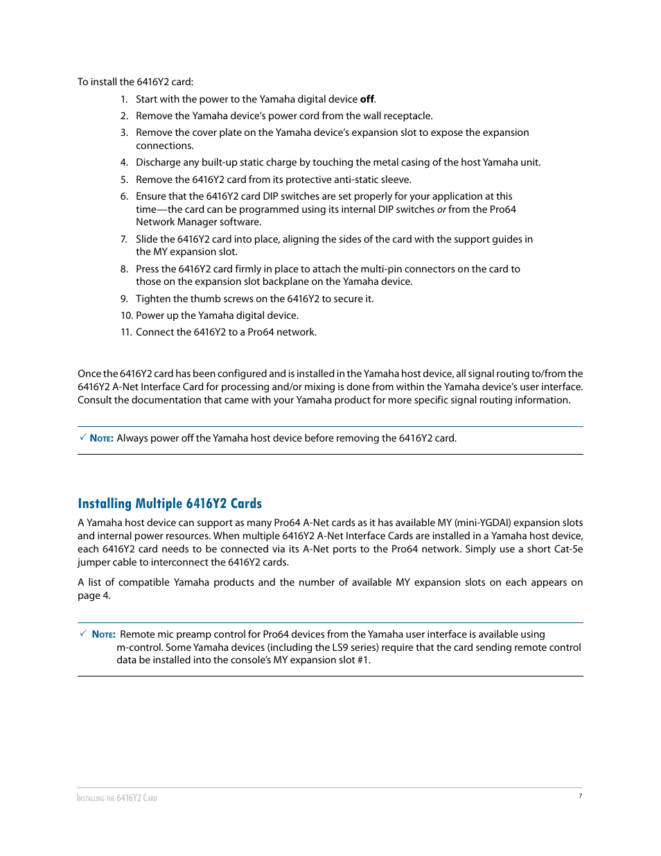 Installing multiple 6416y2 cards | Aviom 6416Y2 User Manual | Page 17 / 92