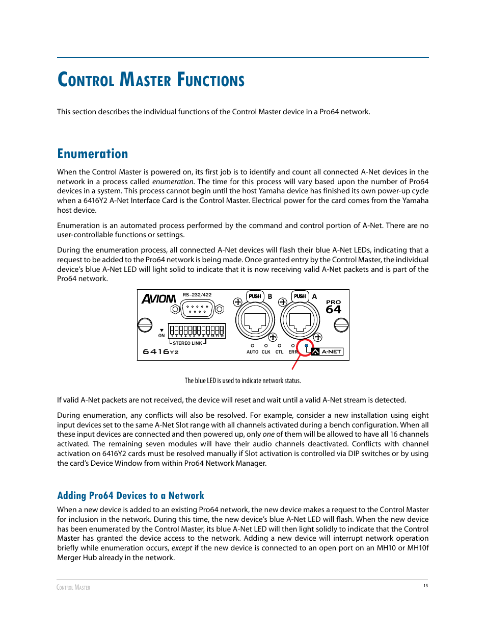 Enumeration, Adding pro64 devices to a network, Ontrol | Aster, Unctions | Aviom 6416Y2 User Manual | Page 25 / 92
