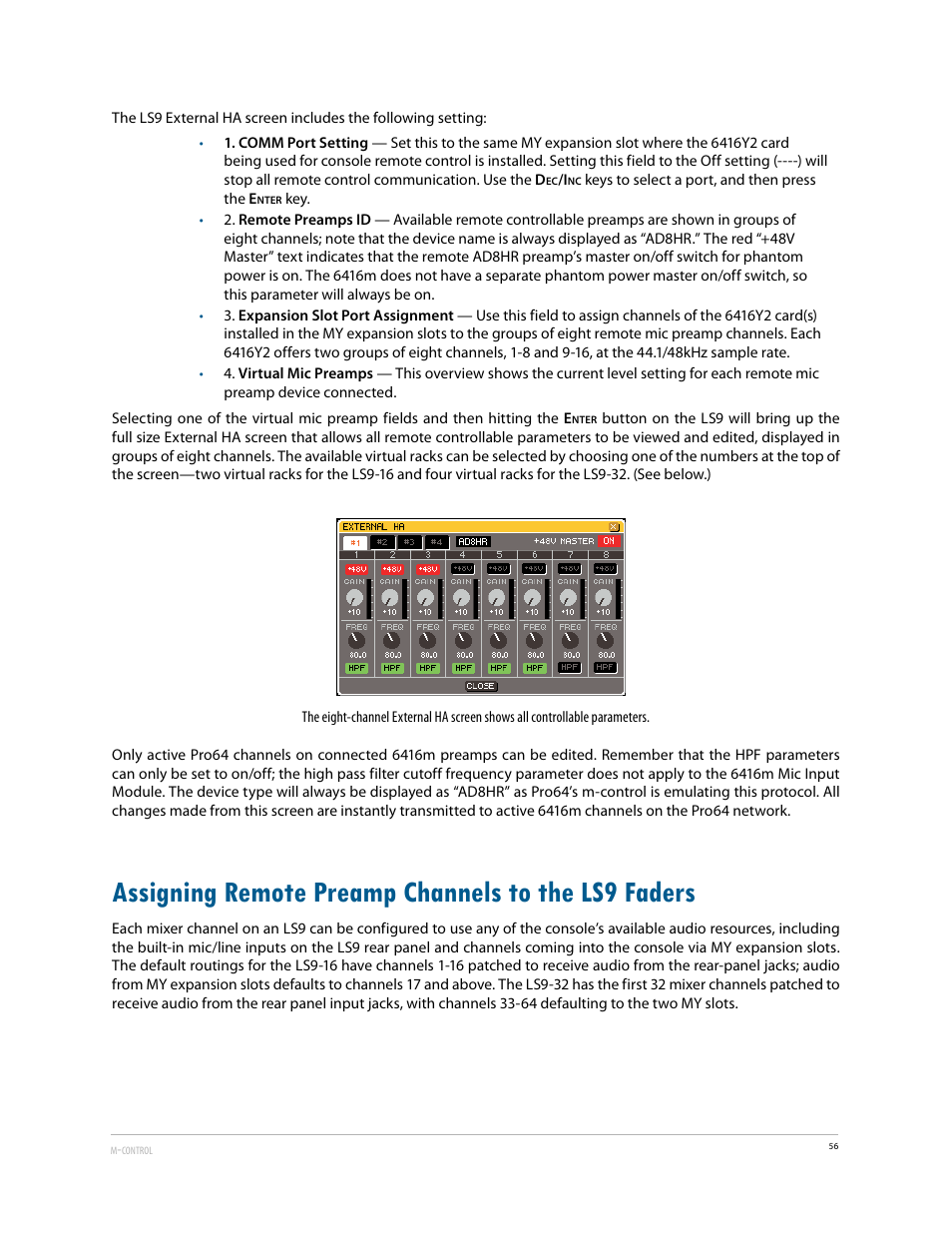 Assigning remote preamp channels to the ls9 faders | Aviom 6416Y2 User Manual | Page 66 / 92