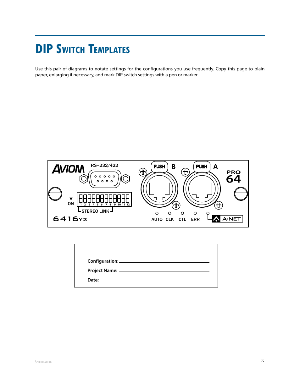 Dip s, Witch, Emplates | Aviom 6416Y2 User Manual | Page 80 / 92