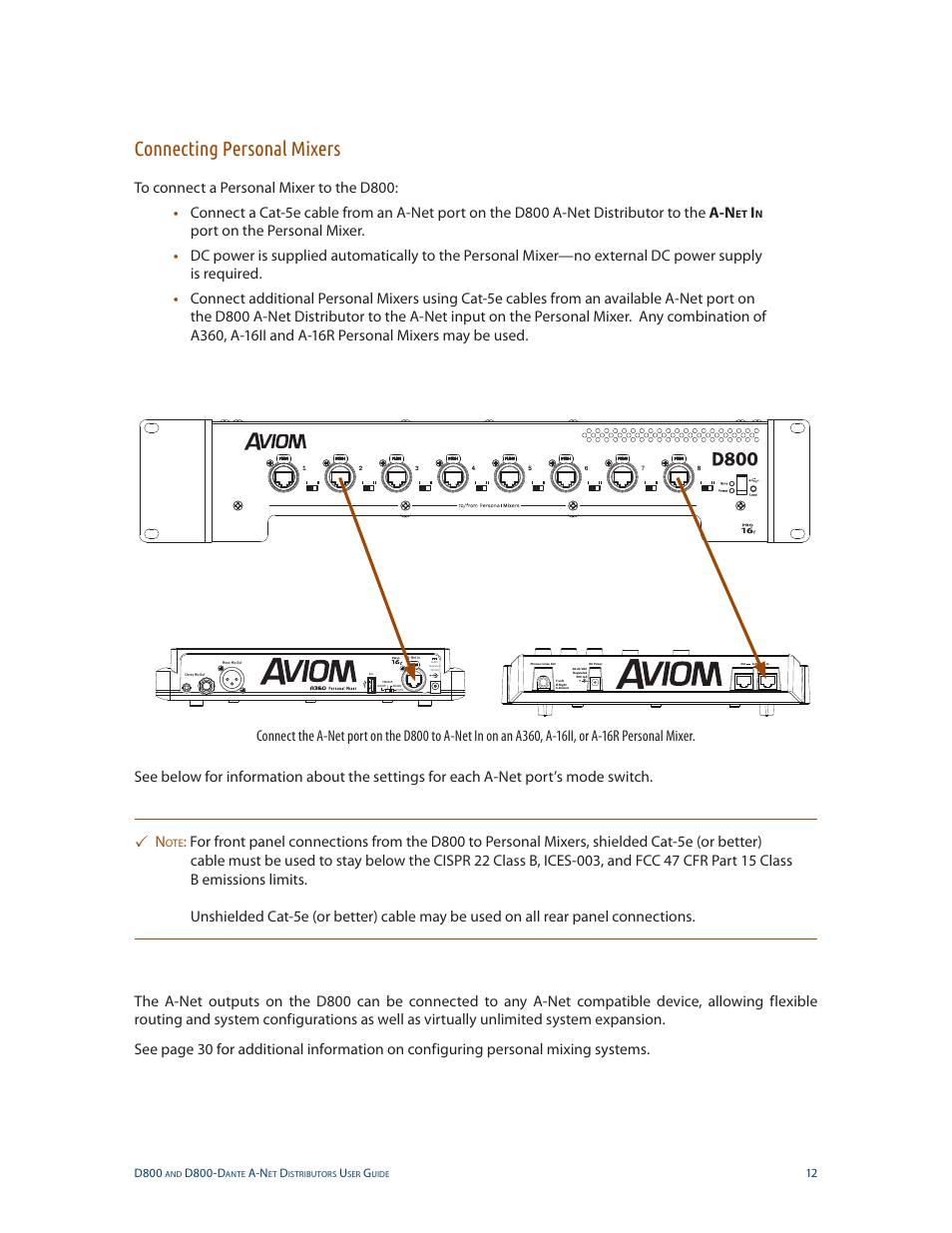 Connecting personal mixers | Aviom D800-Dante User Manual | Page 20 / 59