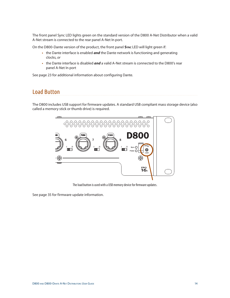 Load button | Aviom D800-Dante User Manual | Page 22 / 59