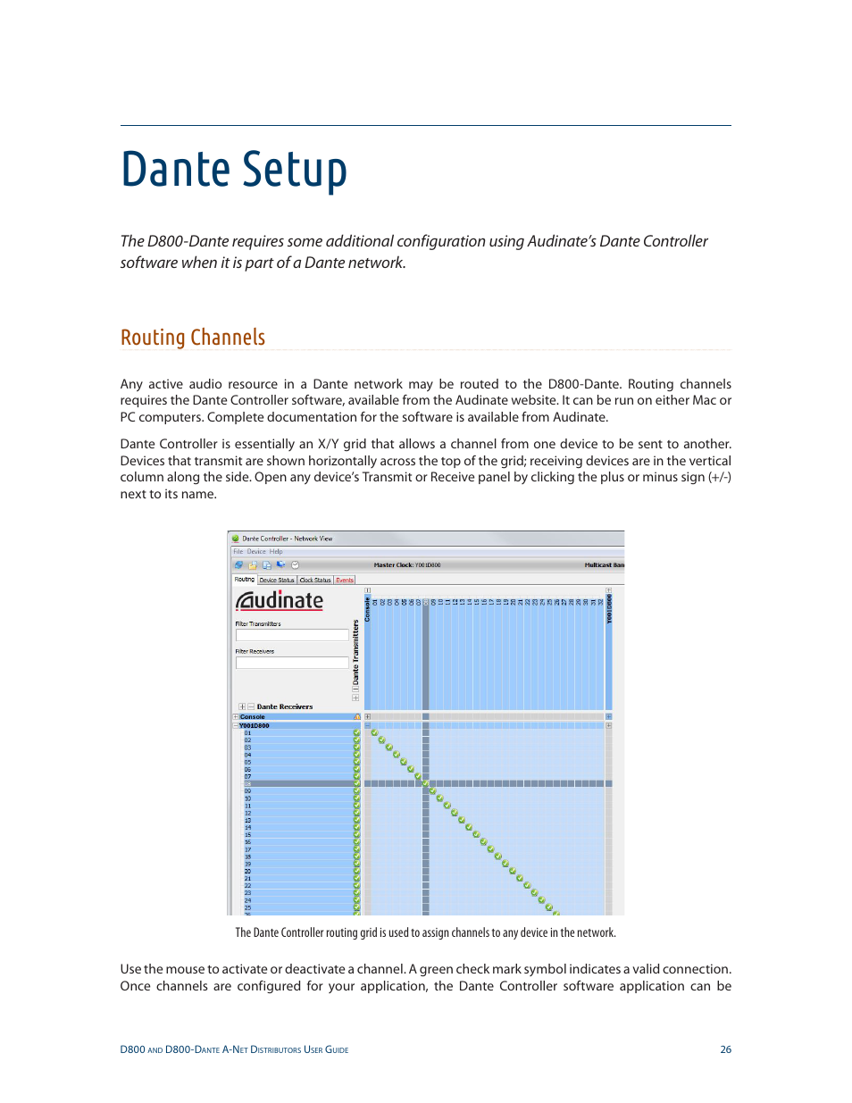 Dante setup, Routing channels | Aviom D800-Dante User Manual | Page 34 / 59