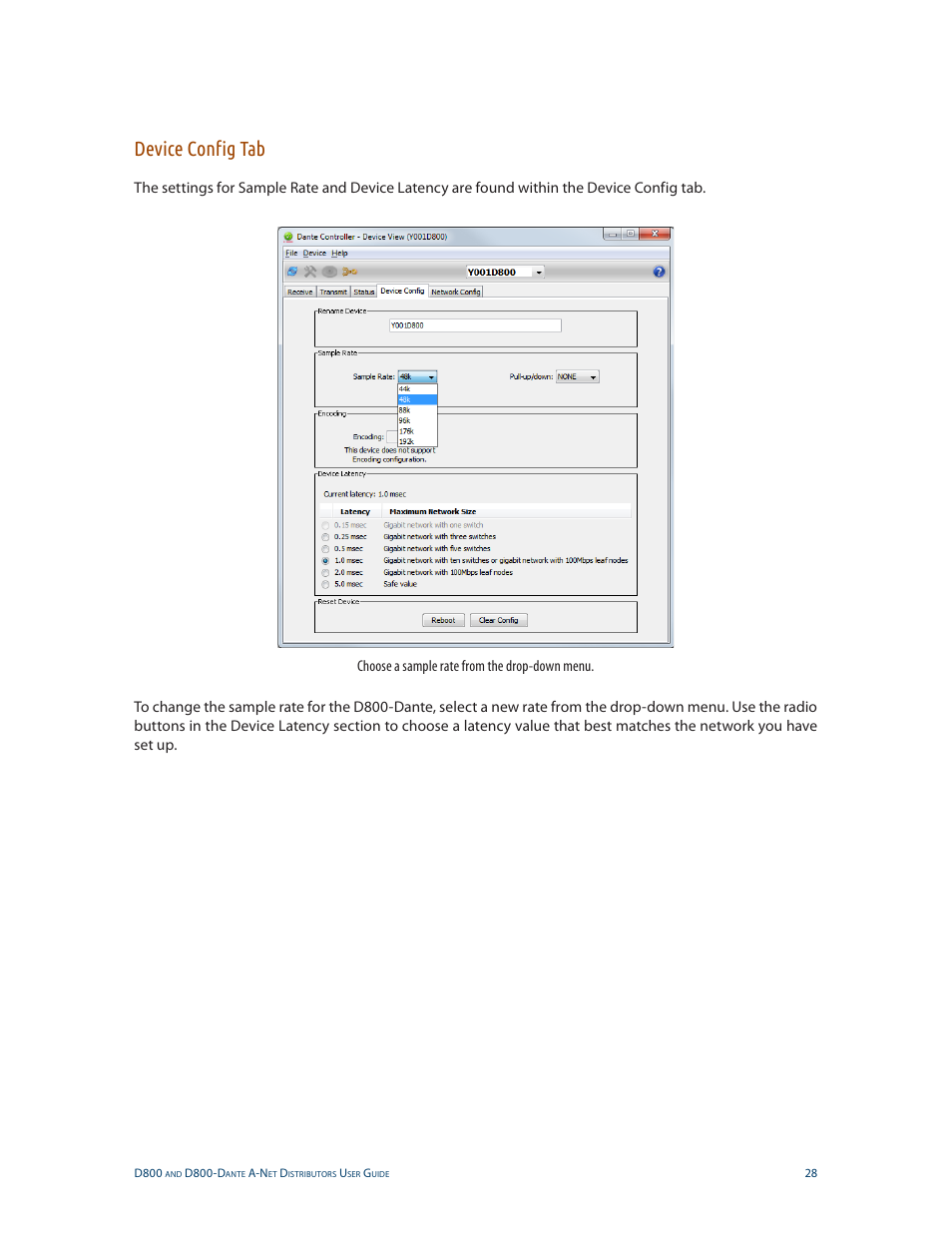 Device config tab | Aviom D800-Dante User Manual | Page 36 / 59