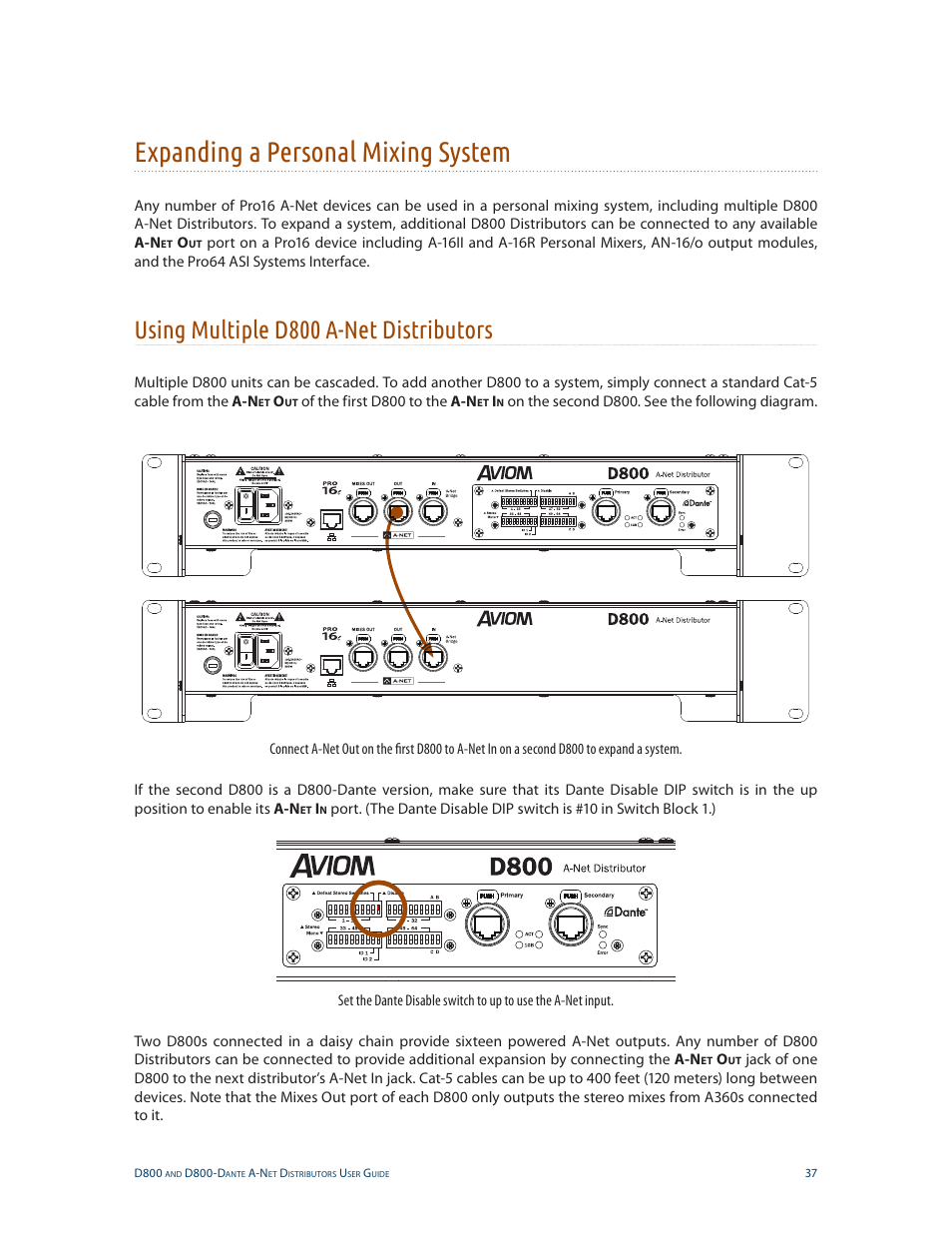 Using multiple d800 a-net distributors, Expanding a personal mixing system | Aviom D800-Dante User Manual | Page 45 / 59