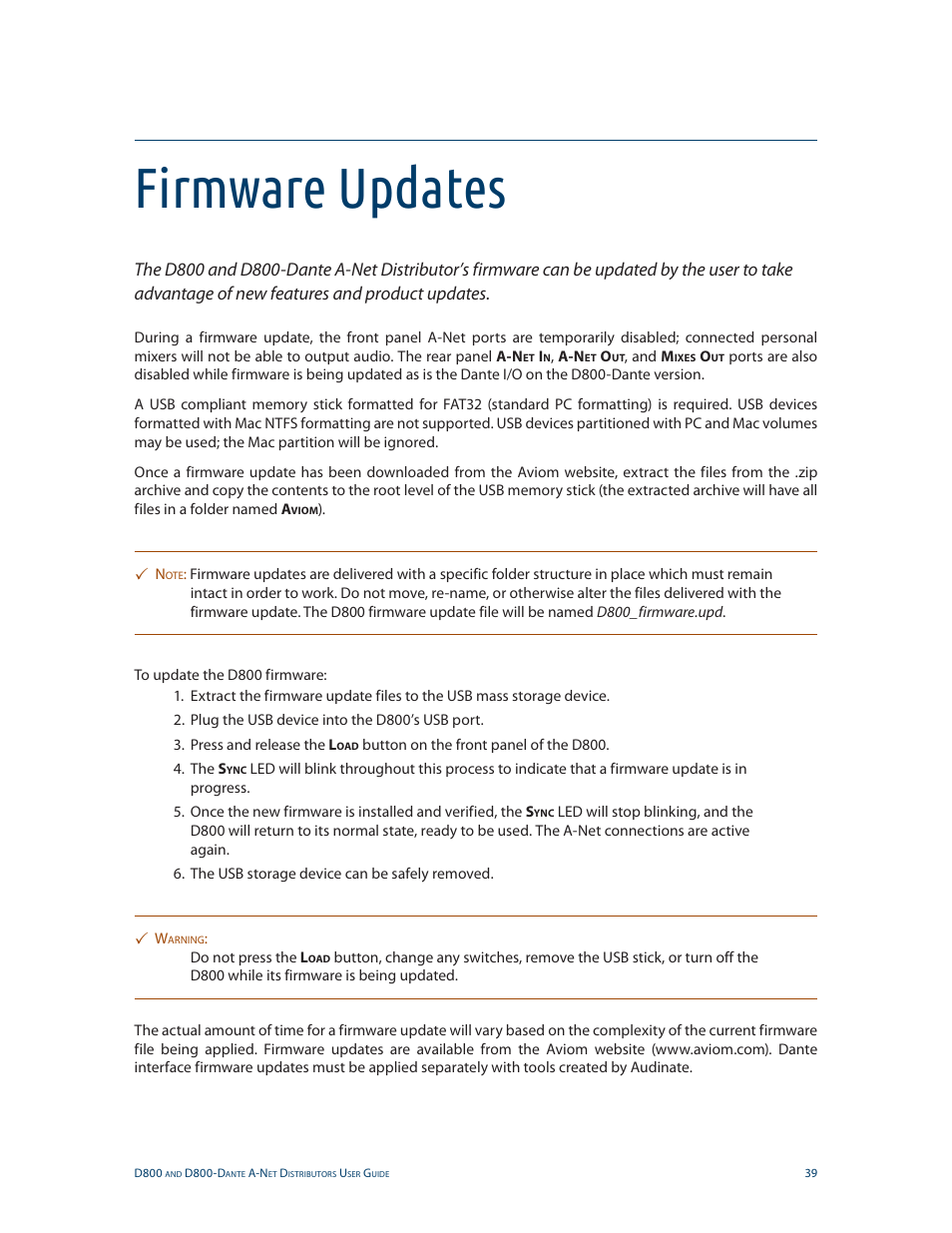 Firmware updates | Aviom D800-Dante User Manual | Page 47 / 59