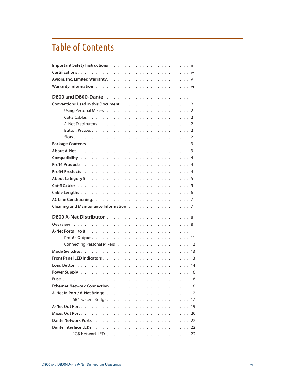 Aviom D800-Dante User Manual | Page 7 / 59